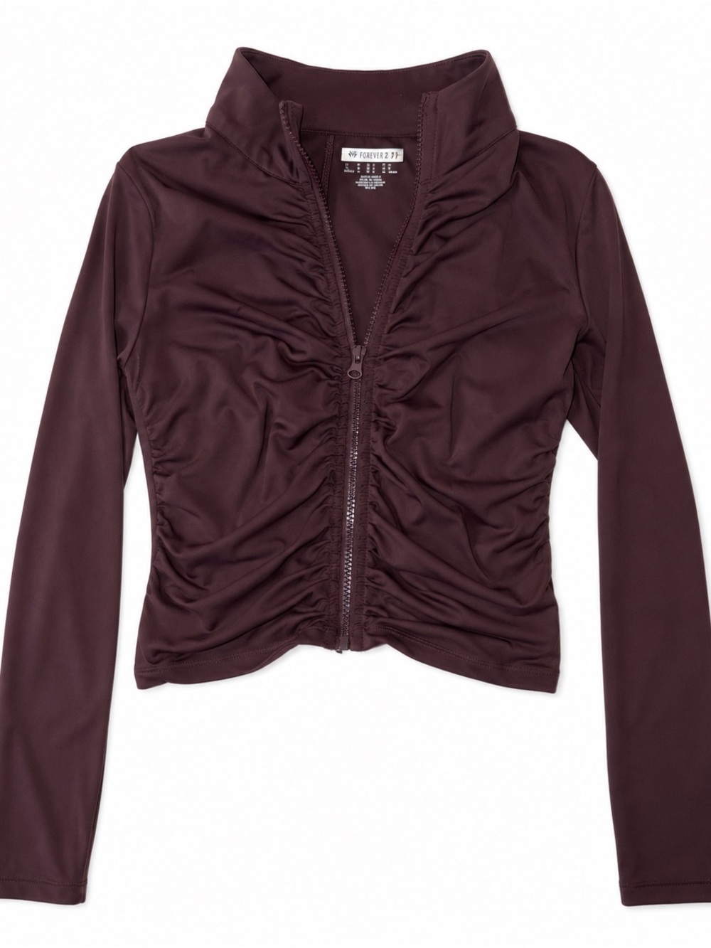 Women's Forever 21 Ruched Zip-Front Long Sleeve Workout Jacket Brown Medium